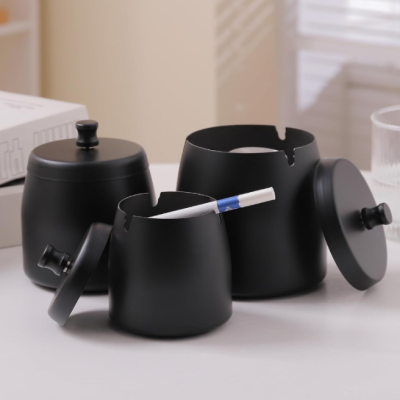 Stainless Steel Windproof Ashtray with Lid for Indoor and Outdoor Use