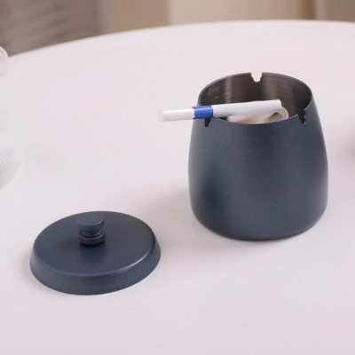 Compact Stainless Steel Ashtray with Lid