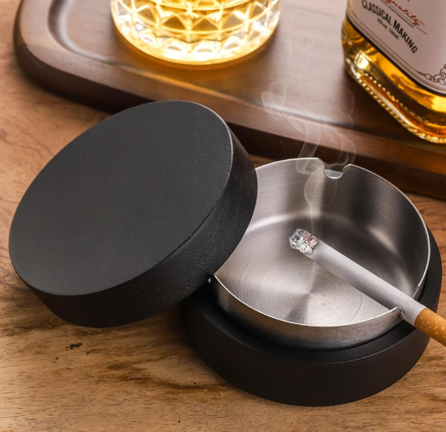 Wooden Decorative Ashtray with Metal Liner
