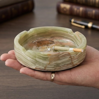 Handmade Green Marble Ashtray with Cigar Rest