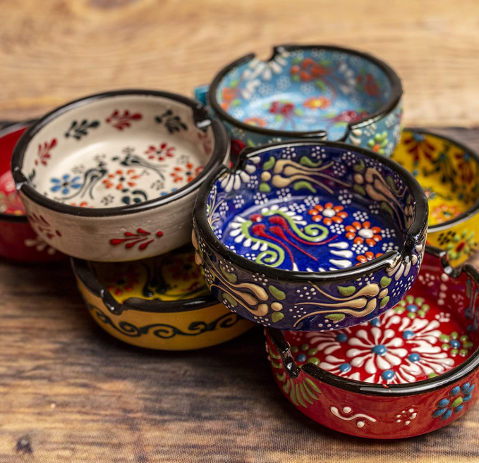 Hand-Painted Ceramic Ashtray Set of 4 - Image 2