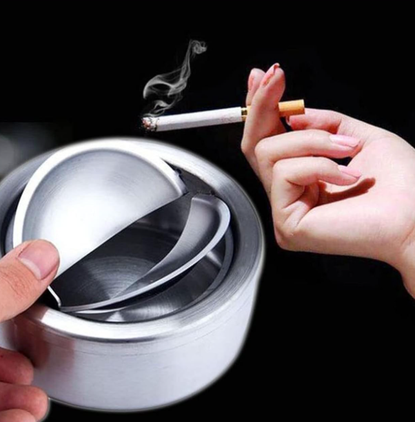 Flip Top Stainless Steel Windproof Ashtray - Image 2