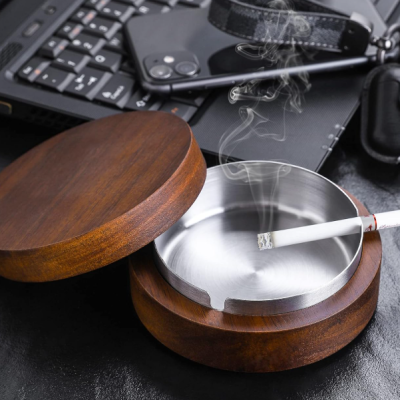 Wooden Ashtray with Stainless Steel Liner