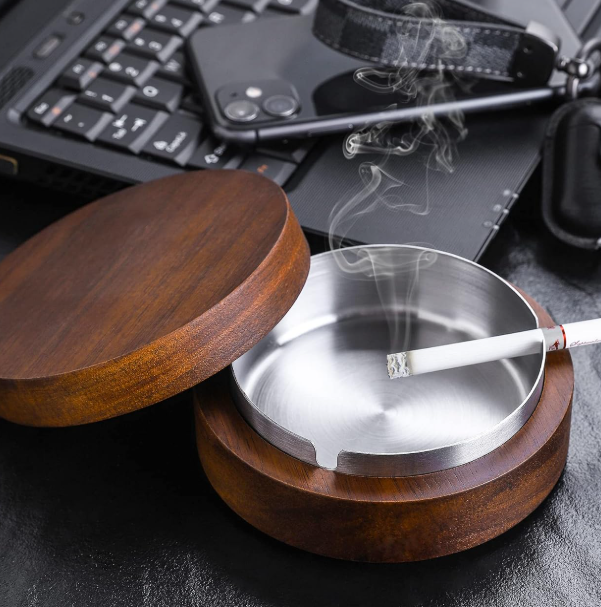 Wooden Ashtray with Stainless Steel Liner