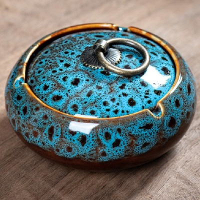 Handmade Pattern Ceramic Ashtray with Lid