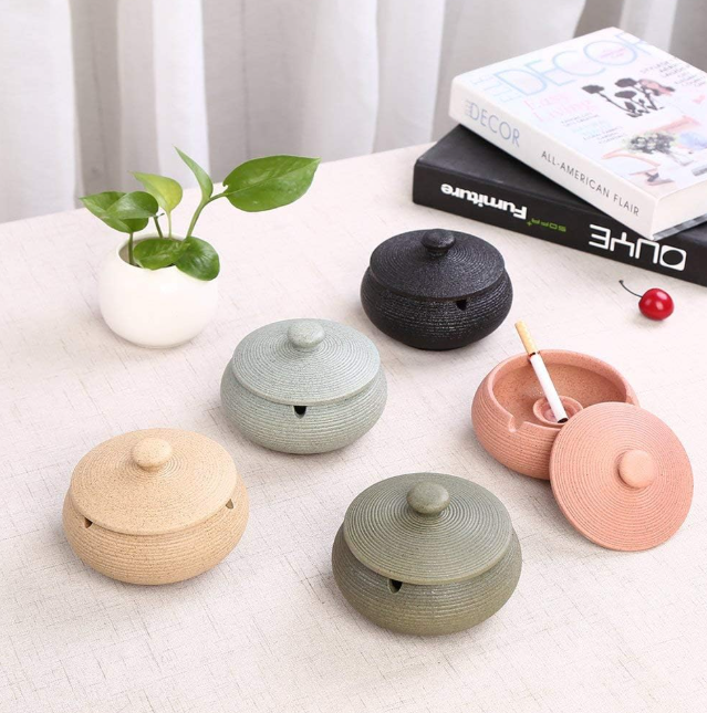 Black Ceramic Windproof Ashtray with Lid - Image 2